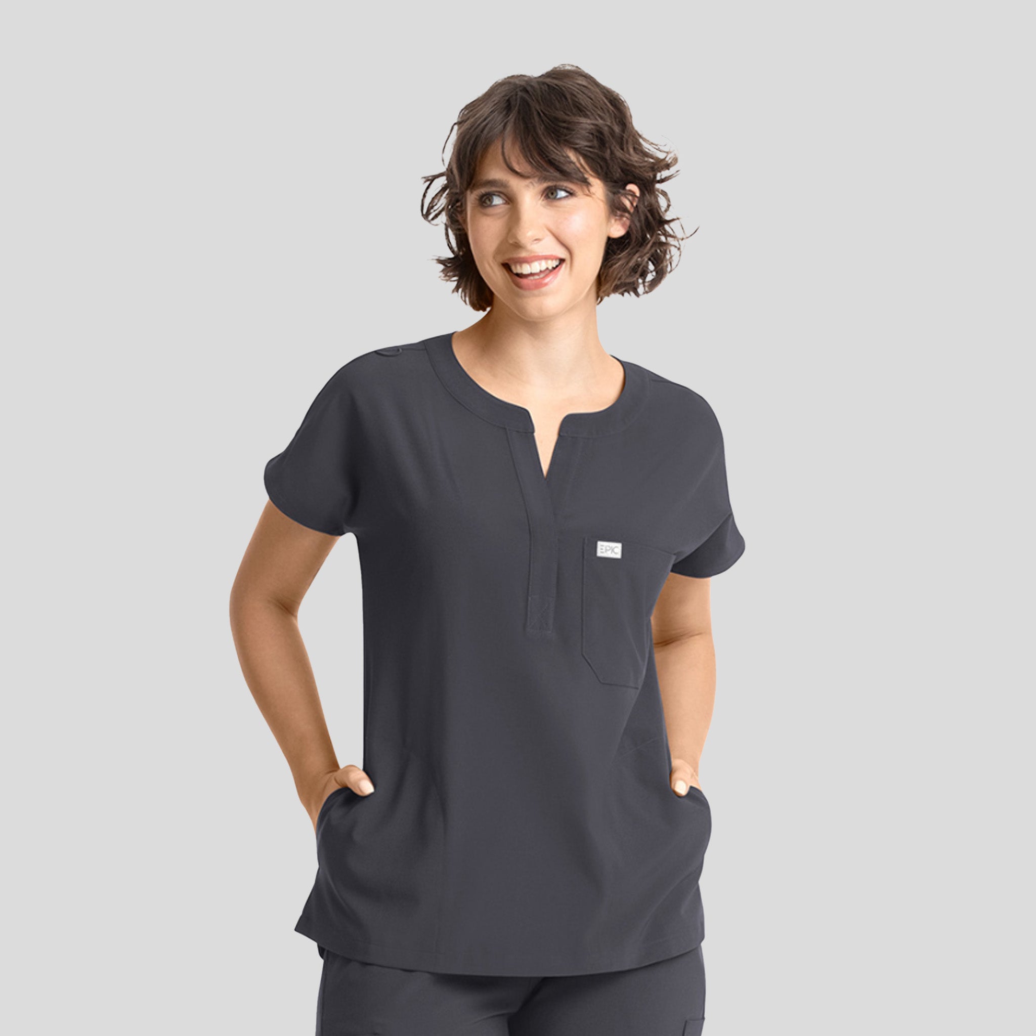 Womenโs Dolman 3 Pocket Top | Pewter
