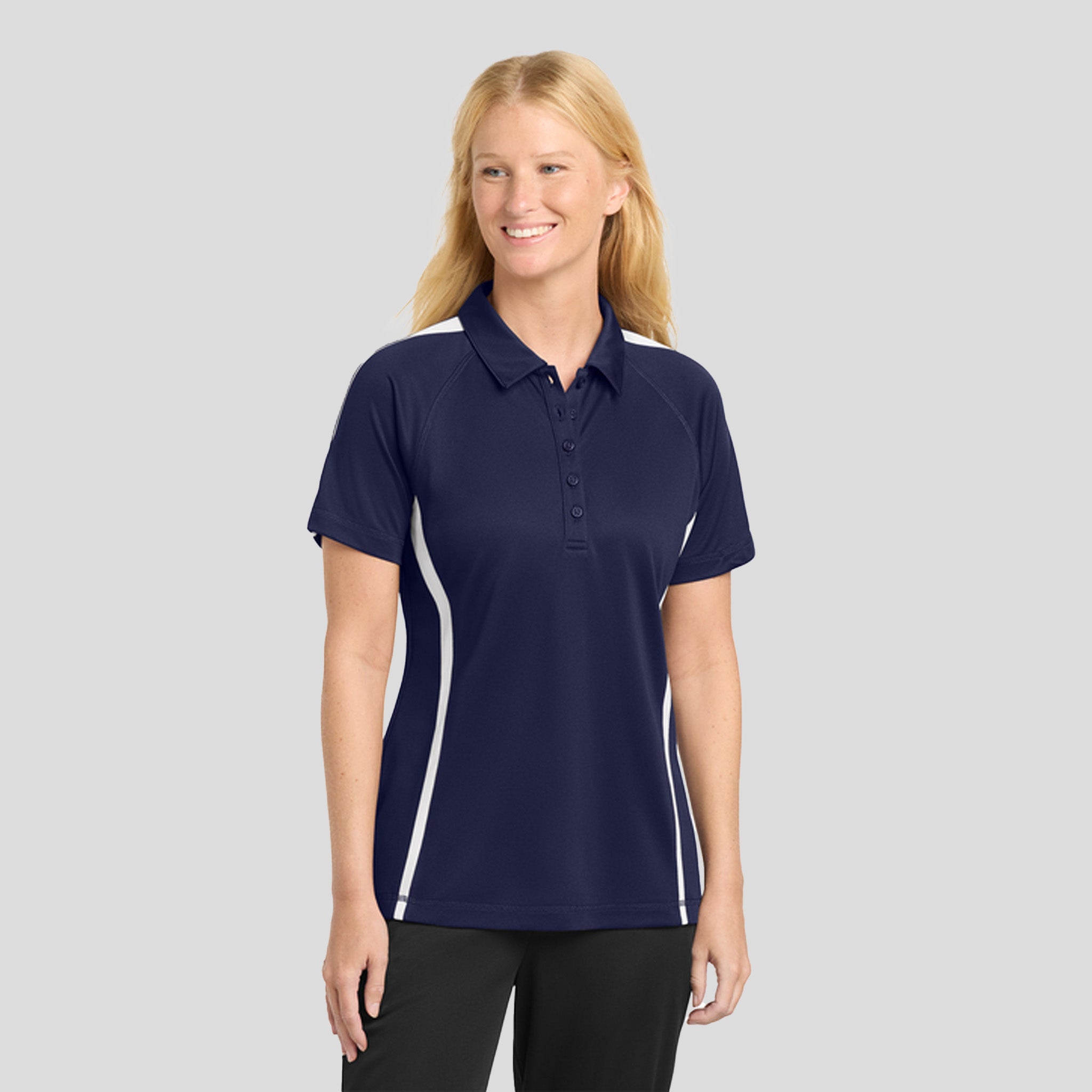 Women's PosiChargeยฎ Micro-Mesh Colorblock Polo | Navy/White