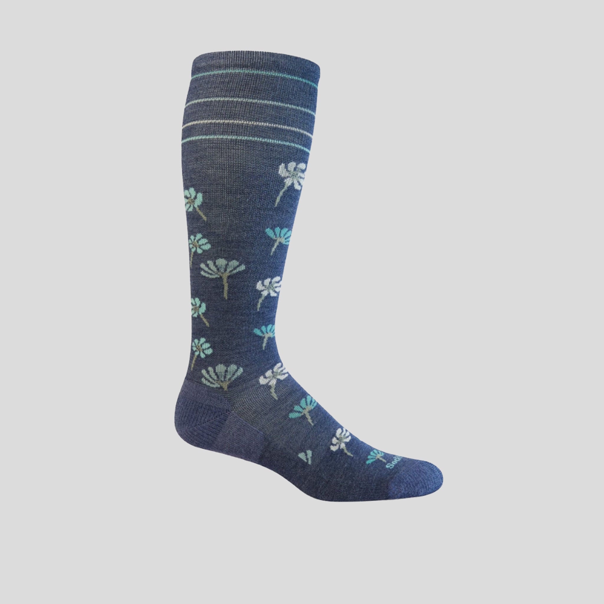 Field Flower Moderate Graduated Compression Socks | Denim